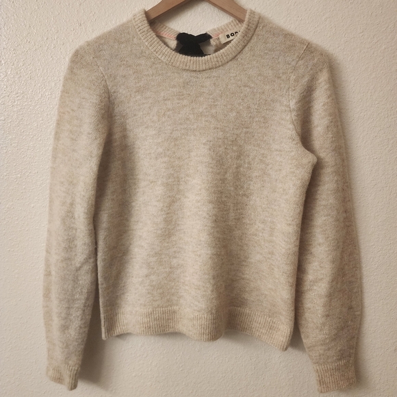 Boden Oatmeal Wool Blend Fluffy Bow Back Jumper  Melange Sweater Womens XS - Picture 1 of 8